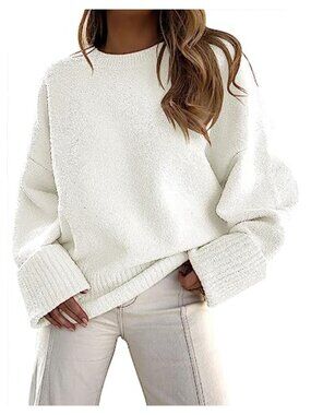 Oversized Fuzzy Knit Chunky Pullover Sweater Long Sleeve Crew Neck